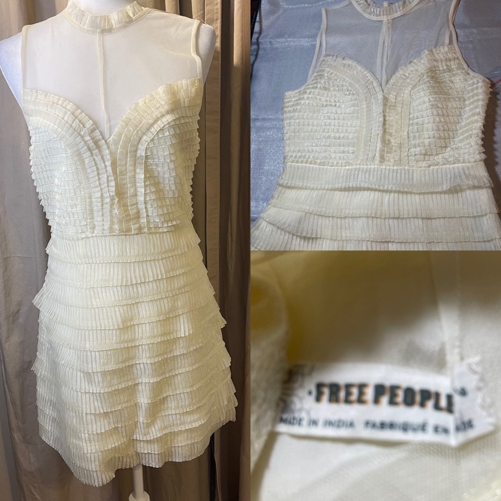 Free People ivory cocktail ruffle dress sz 6